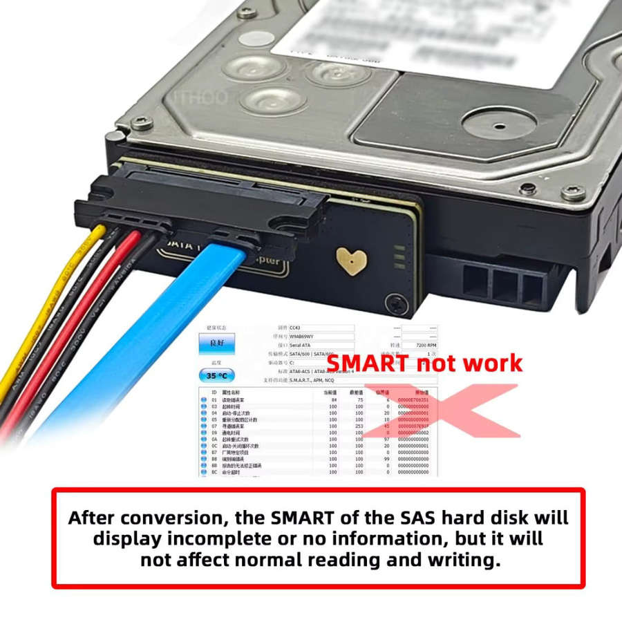 JoniSerl SATA zu SAS Adapter für 2,5 und 3,5 Zoll SFF-8482 SAS Festplatten zu Motherboard SATA Konverter in Schwarz - Bild 2