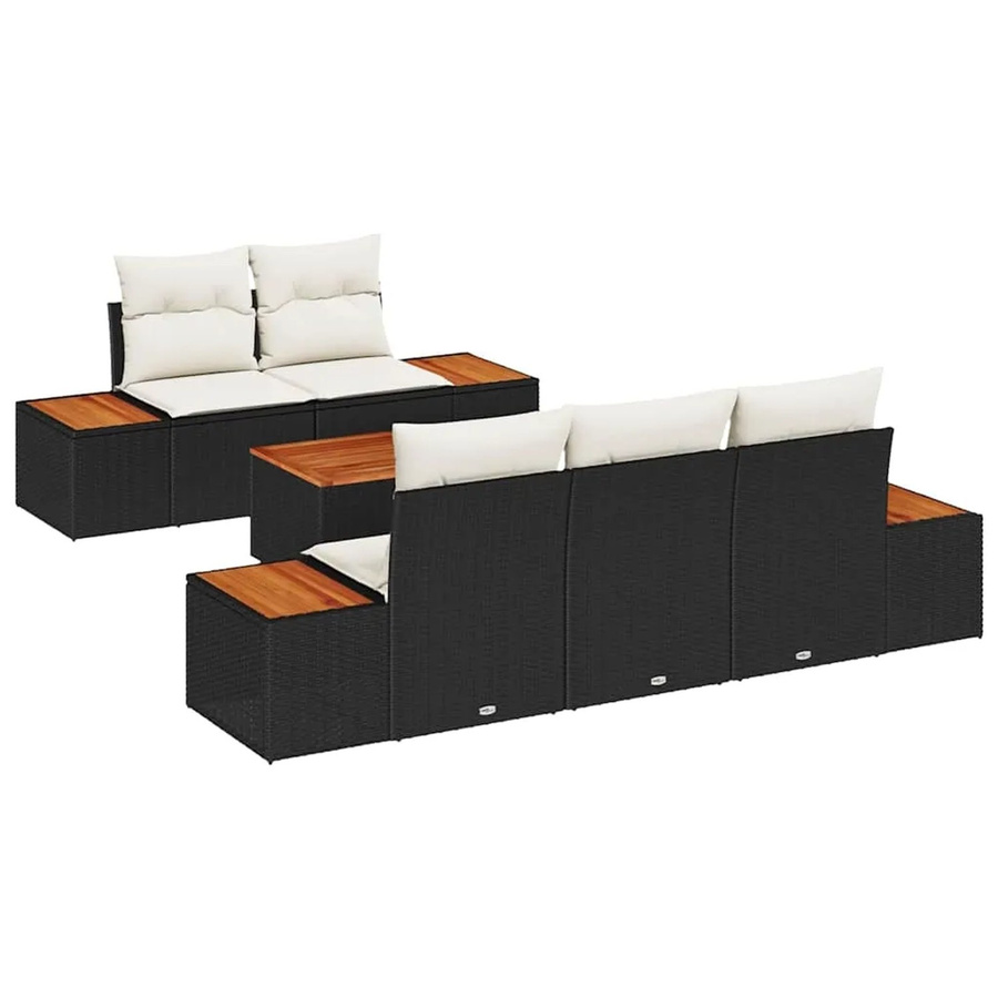 vidaXL Garten-Sofa-Set aus Poly-Rattan in L-Form mit 6-teiligem Set, inklusive Kissen und Couchtisch, Schwarz - Bild 2