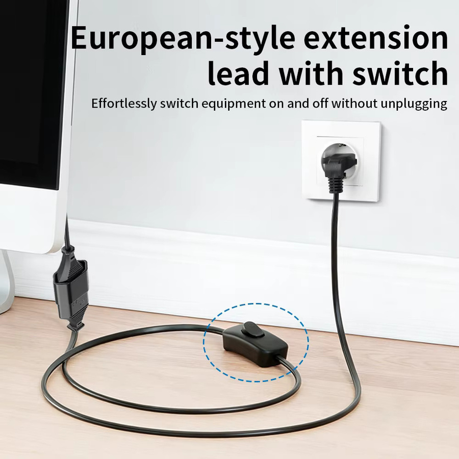 CILIA EU 2-Pin Verlängerungskabel mit Ein/Aus-Schalter, Schwarz, Länge: 1 m, 2,5A 250V - Bild 3
