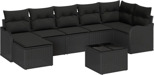 vidaXL Garten-Sofa-Set aus Poly Rattan in Schwarz mit 8-teiliger Polstergarnitur und Tisch - Bild 1