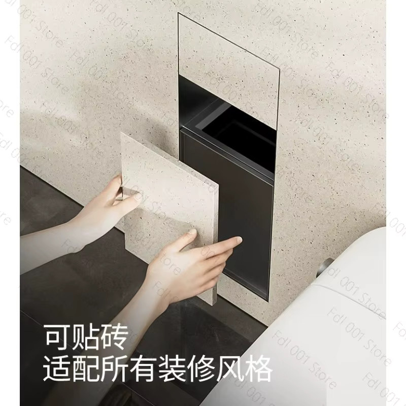 Eingebauter Toiletten-Mülleimer aus Edelstahl in Schwarz für geflieste Nischen, Wandmontage, B/T/H: 64 x 24 x 14 cm - Bild 2
