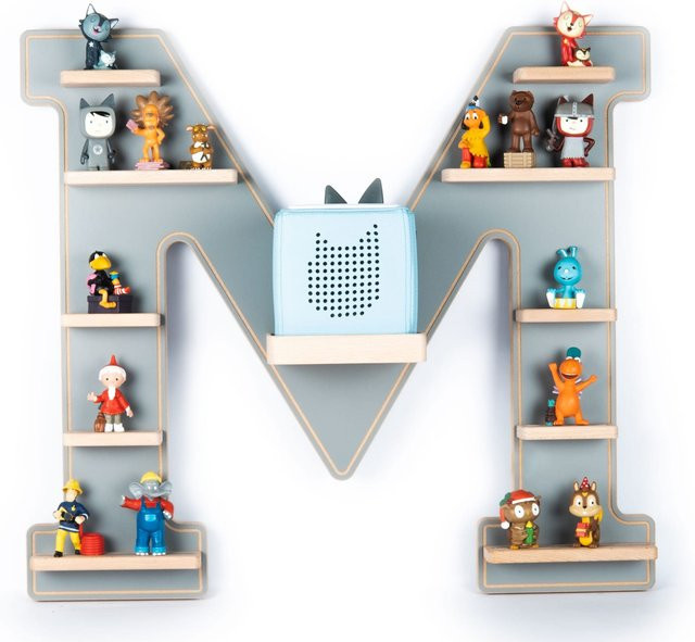 BOARTI Kinderregal Buchstabe M aus Holz als Wandregal für Toniebox und Figuren mit Magneteinsätzen, H x B x T: 54 x 60 x 19 cm - Bild 1