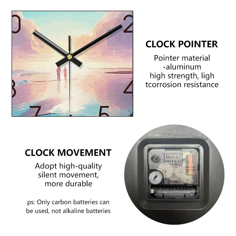 Geräuschlose Wanduhr von P.Chuang mit Strand-Sonnenuntergang-Motiv in Schwarz und Multicolour, analoge Runduhr mit Glas für dein Wohnzimmer oder Schlafzimmer - Bild 3