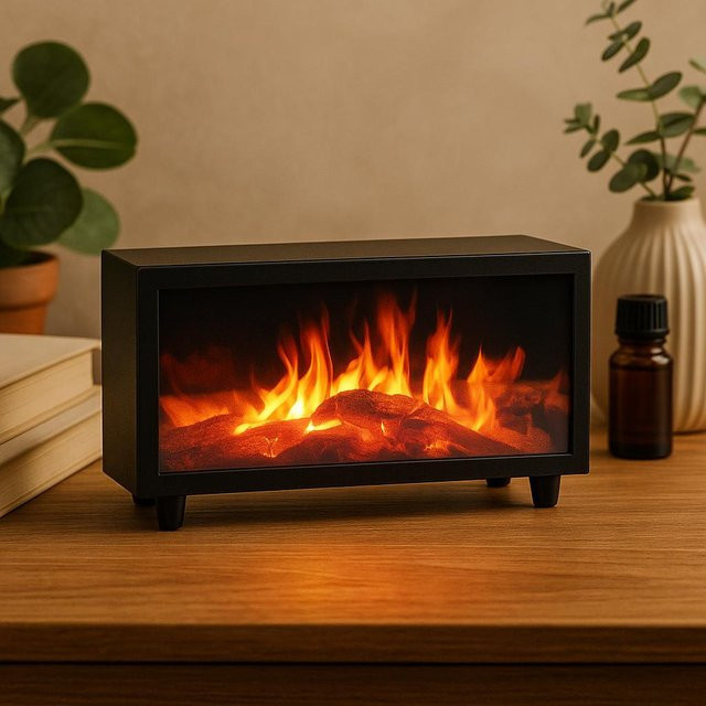 SHAMTAM Ultraschall-Diffusor mit Flammen-Effekt und Vogelgesang, USB-Betrieb, Schwarz - Bild 1