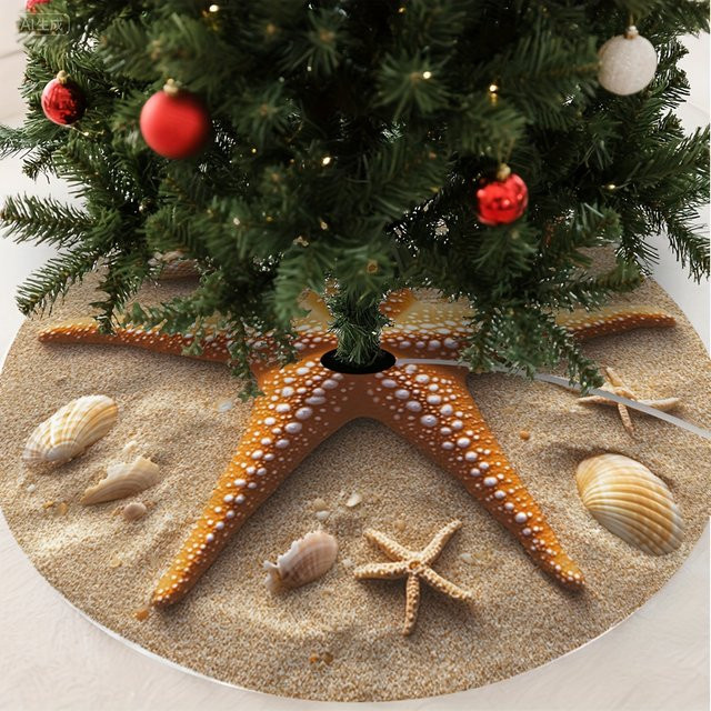 VIKAMA Weihnachtsbaumrock mit maritimem Strandmotiv, Seestern- und Muschel-Design sowie sandiger Textur für deine Weihnachtsdekoration - Bild 1
