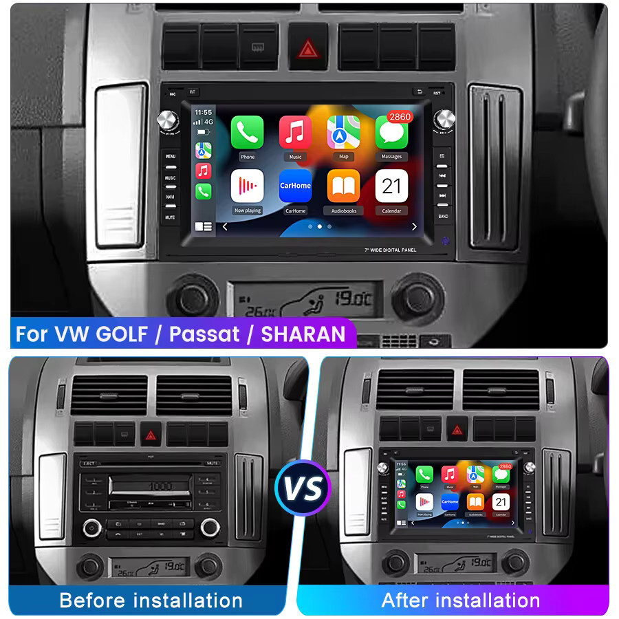Junsun 4G Android Autoradio mit 9,0 Zoll Touchscreen für VW Golf 4 MK4 Passat B5 Polo Bora Jetta T5 Transporter, Schwarz, mit GPS, WLAN, Bluetooth, CarPlay und Android Auto - Bild 2