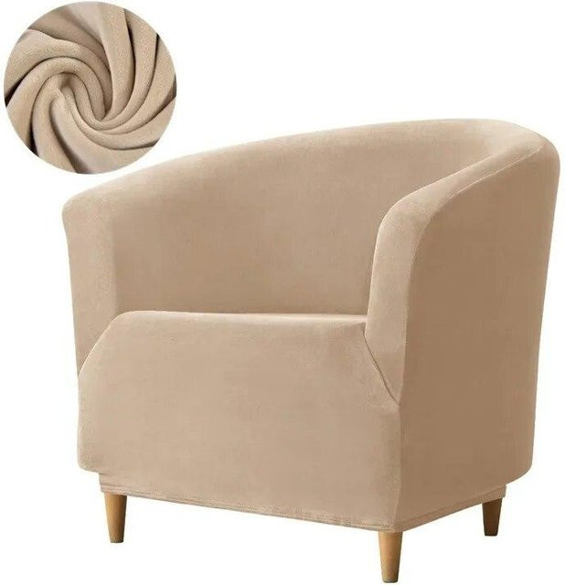 BC-Warm Home Samtbezug für Sessel in Beige, elastischer Stretch-Sofabezug aus Polyester, einfarbig und waschbar - Bild 1