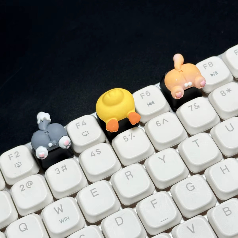 Handgefertigte 3D-Harz-Tastenkappen mit niedlichen Tierfiguren Katze Hund oder Ente in Braun und Multicolour für mechanische Tastaturen - Bild 2