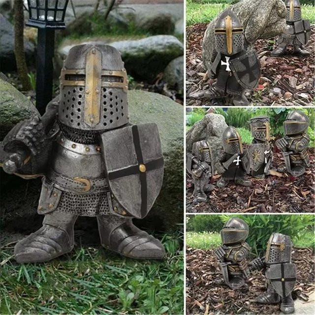 Ritter-Gartenzwergen-Statue als Kreuzritter-Wächter in Rüstung aus Kunstharz zur Gartendekoration - Bild 1