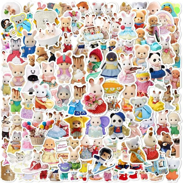 100 Stück Calico Critters Aufkleber Set, wasserfeste Graffiti Decals in Multicolour für Laptop, Skateboard und Scrapbook - Bild 1