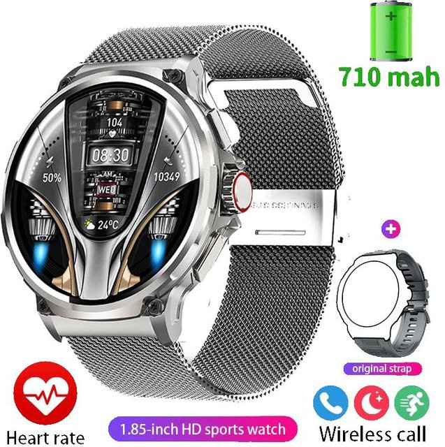 COLMI GPS-Track Smartwatch in Militärqualität für Herren mit 1,85 Zoll Ultra HD Display, Bluetooth-Anruf, Blutdruck- und Blutsauerstoffmessung, Farbe Silber (Silikon- und Mesh-Stahlarmband) - Bild 1
