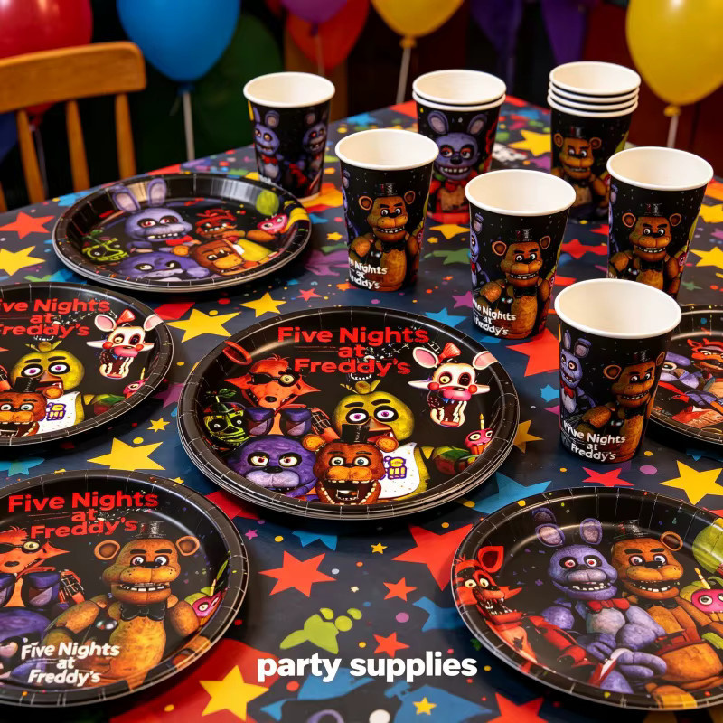 Five Nights at Freddy's Geburtstagsparty-Dekoration, Teller, Becher, Strohhalm, Tischdecke, Einweggeschirr, Banner - Bild 2