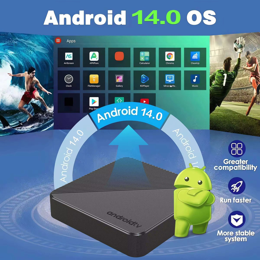 BLKJ Android 14.0 TV-Box mit Rockchip RK3518, Smart Home Theater Media Player, 8K Ultra HD Unterstützung, Google Netflix und Sprachassistent, Schwarz - Bild 3