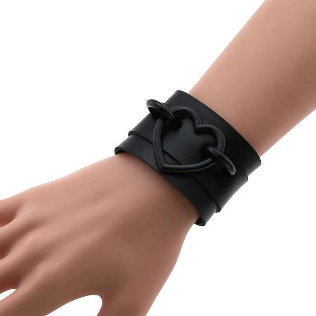 Armband Manschette, Leder, Schwarz, Eisenlegierung, Unisex - Bild 1
