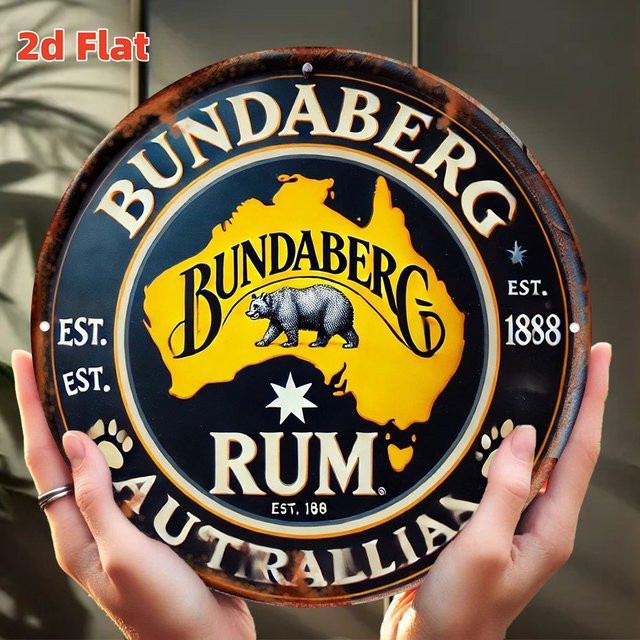 Potdemiel Vintage Wandkunst aus Metall, Rundes Bundaberg Rum Logo Gedenkabzeichen in Mehrfarbig, Durchmesser: 20 cm - Bild 1