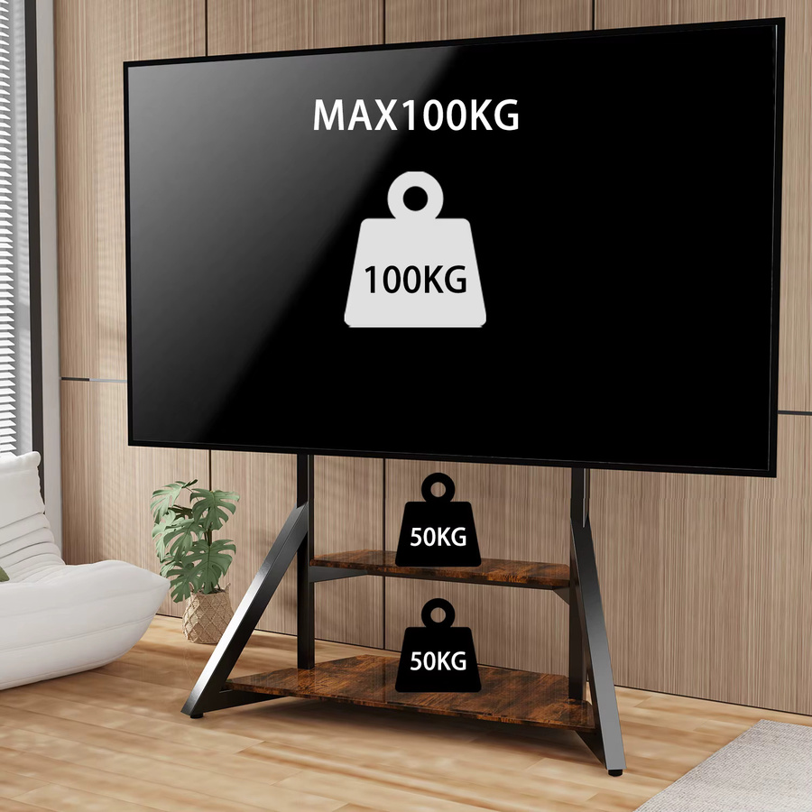 Robuster Boden-TV-Ständer in Weiß mit höhenverstellbaren Holzregalen für 65-100 Zoll LCD LED Fernseher - Bild 4