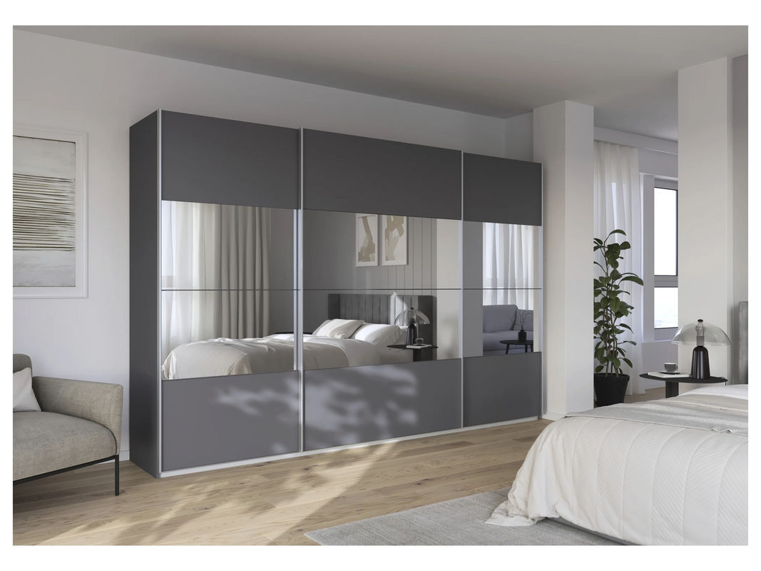 RAUCH Quadra Schwebetürenschrank mit Spiegelelementen, Farbe: Grau, B/H: 315 x 210 cm - Bild 2
