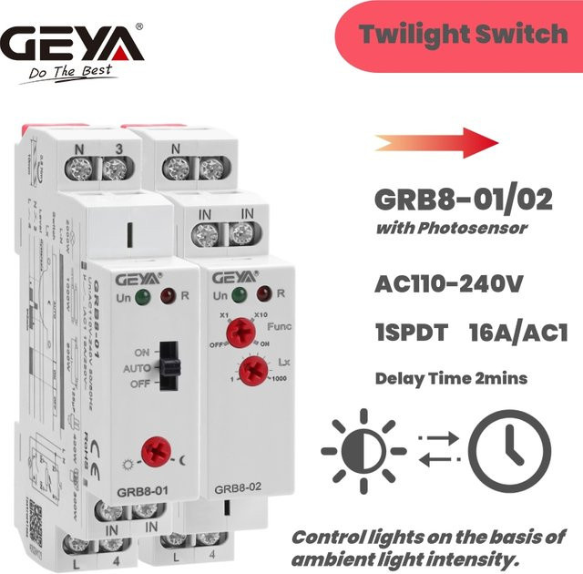 GEYA GRB8-01/02 DIN-Schienen-Dämmerungsschalter mechanischer Lichtsensor-Timer in Weiß - Bild 1