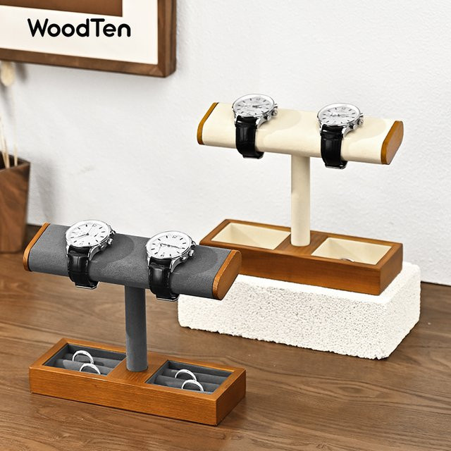 WoodTen Uhrenständer aus Massivholz als T-förmiger Schmuckständer für Ringe und Ohrringe in Schwarz oder Braun - Bild 1