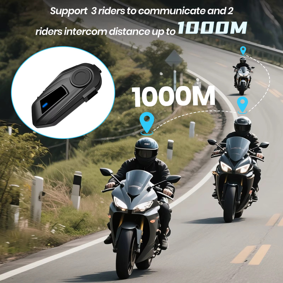 XINOWY BT-S6 Motorrad Bluetooth Helm Headset Intercom mit 1000m Reichweite und Musik-Sharing in Schwarz - Bild 2