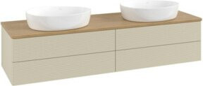 V&B Waschtischunterschrank Antao mit Frontstruktur und Beleuchtung in Eiche Honig braun beige lackiert, B: 160 cm, T: 50 cm - Bild 1