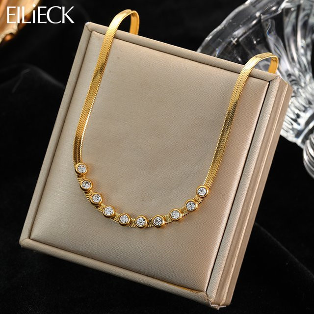 Eilieck Halskette Edelstahl, Gold, Zirkonia, Damen - Bild 1