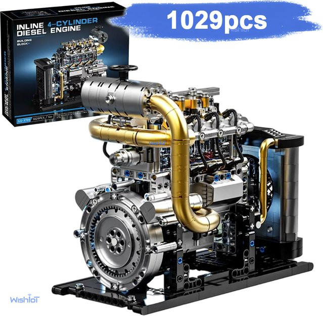 wishiot Diesel-Reihenvierzylinder Simulationsmotor-Modell, Bausatz, 1029 Teile - Bild 1
