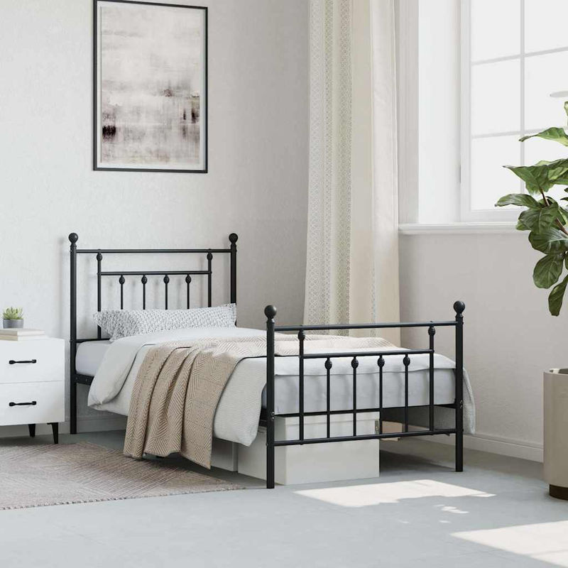 Vidaxl Metallbettgestell in Schwarz mit Kopfteil und Fußteil, klassisches Design, B/L: 90 x 190 cm - Bild 3