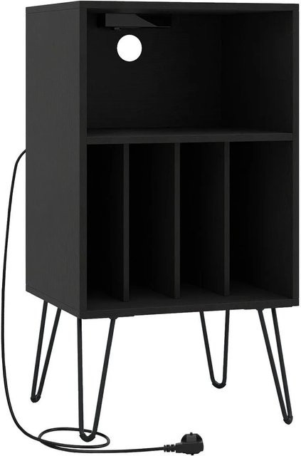 Costway Plattenspieler-Ständer mit integrierter Ladestation und Medienfächern, Schwarz, B/T/H: 88 x 40 x 40 cm - Bild 1