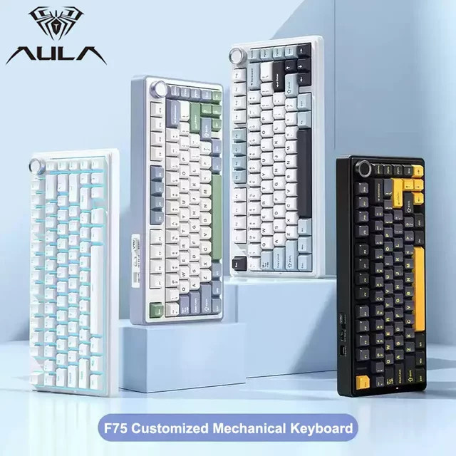 AULA F75 Gaming-Mechanische Tastatur mit RGB, 75% Layout, Gasket-Struktur und OEM-Profil in Grün, kabellos via Bluetooth oder 2,4G sowie kabelgebunden für PC - Bild 1