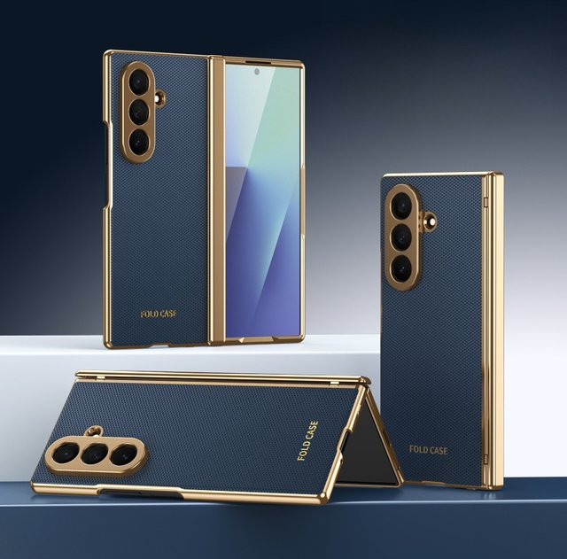 Lederhülle mit elektroplattiertem Rahmen und Scharnierschutz für Samsung Galaxy Z Fold 8 7 6 5 4 3 inklusive Displayschutz in Grün - Bild 1