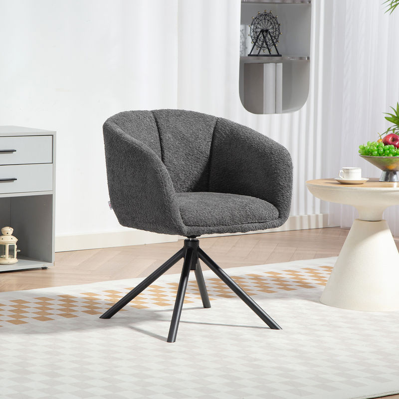 HOMCOM Polsterstuhl Esszimmer als Drehsessel in Leinenoptik mit Metallbeinen, Dunkelgrau - Bild 2