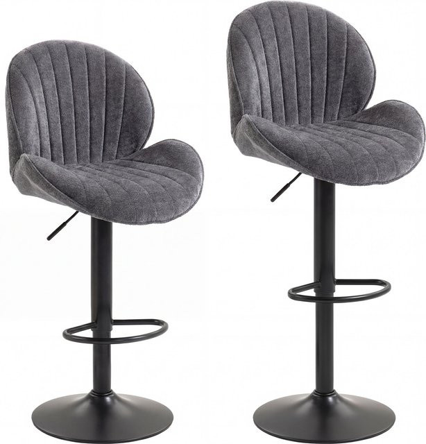 HOMCOM Barhocker 2er-Set aus Chenille in Grau, höhenverstellbar 62-83 cm, 360 Grad drehbar mit gepolstertem Sitz, Rückenlehne und Fußstütze sowie Stahlbasis für deine Kücheninsel oder dein Esszimmer - Bild 1