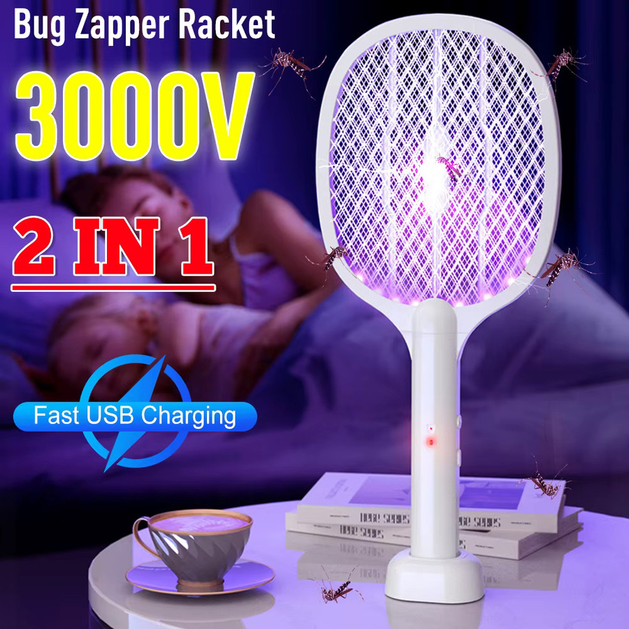 ANENG 2-in-1 Elektrische Mückenklatsche in Weiß mit 3000 V und USB-Wiederaufladung - Bild 2