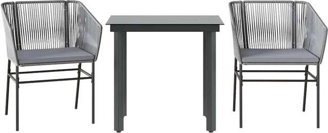 vidaXL 3-teilige Garten-Essgruppe aus Poly Rattan mit Glasplatte und Kissen in Grau - Bild 1