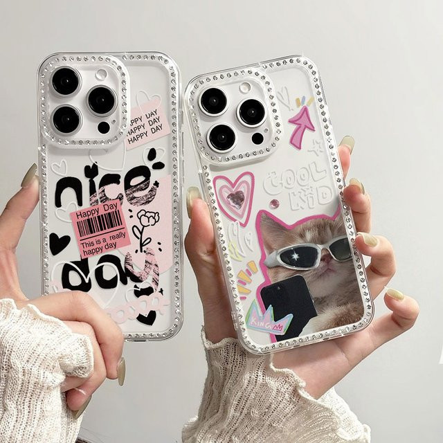 Caynes Stoßfeste iPhone Schutzhülle mit Katzen-Design und Armband in Transparent - Bild 1