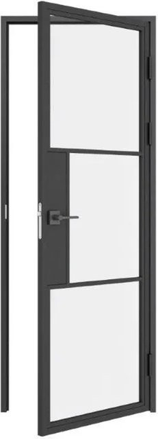 inova Loft Glastür Klarglas mit 3 Feldern, Komplettset mit schwarzer Beschlag, Türklinke und Schloss, DIN Rechts, B: 83,0 cm, H: 211,5 cm - Bild 1