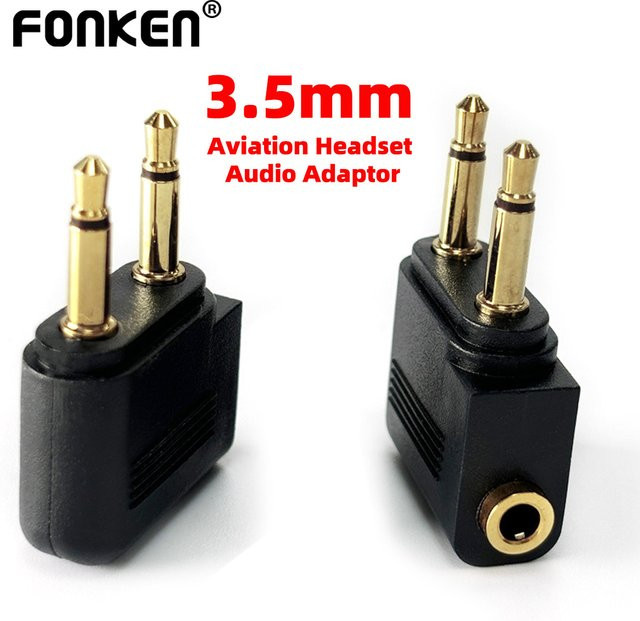 FONKEN Audio Adapter mit 3,5 mm Klinkenstecker für Flugzeug Kopfhörer, Schwarz - Bild 1