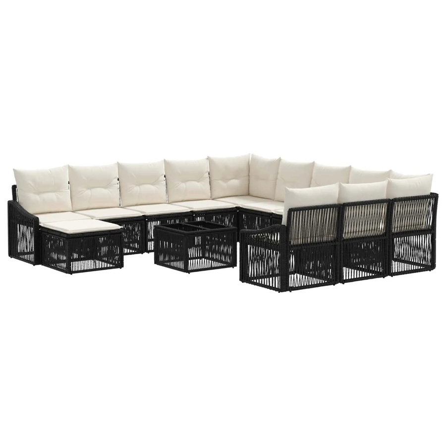 vidaXL Gartensofa-Set aus Polyrattan in Schwarz, 13-teiliges Outdoor-Loungemöbel-Set mit Polsterung und Kissen für Garten, Balkon oder Terrasse - Bild 2