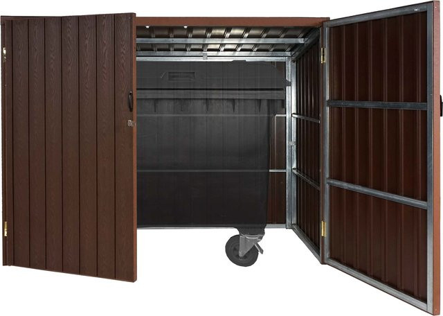 Mülltonnenverkleidung MCW-J29 Mülltonnenbox für 660-770L aus WPC und Metall in Braun, H x B x T: 172 x 213 x 112 cm - Bild 1