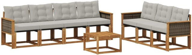 vidaXL Outdoor-Sofagarnitur aus Akazienholz und Textilene mit 8-teiligem Set in Natur und Grau - Bild 1
