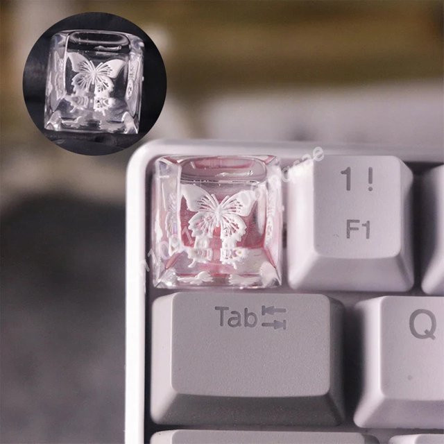 DIXSG Personalisierte Schmetterlings-Tastenkappen aus Kunstharz für mechanische Tastaturen, transparent und schwarz, MX-Schalter kompatibel - Bild 1