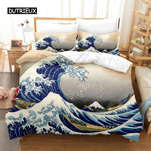 3D Digitaldruck Bettwäsche-Set Art Wave Painting mit Bettbezug und Kissenbezügen, Mikrofaser-Polyester, Mehrfarbig, B x H: 135 x 200 cm - Bild 1