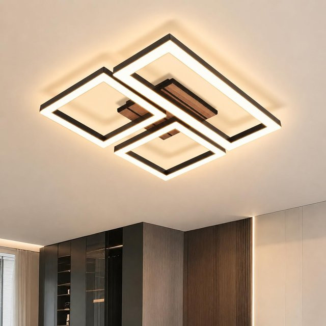 Nettlife LED Deckenlampe in Schwarz und Holzoptik, moderne eckige Deckenleuchte mit 21W und 3000K Warmweiß, Durchmesser: 37 cm - Bild 1