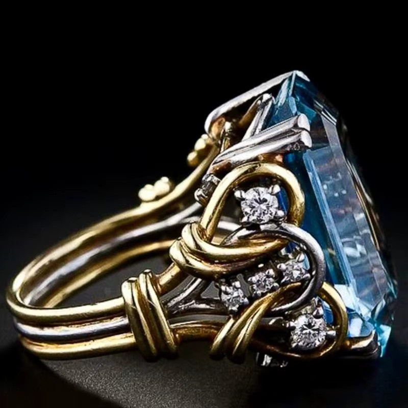 Huitan Damenring, Bicolor, Zirkonia, blau - Bild 3