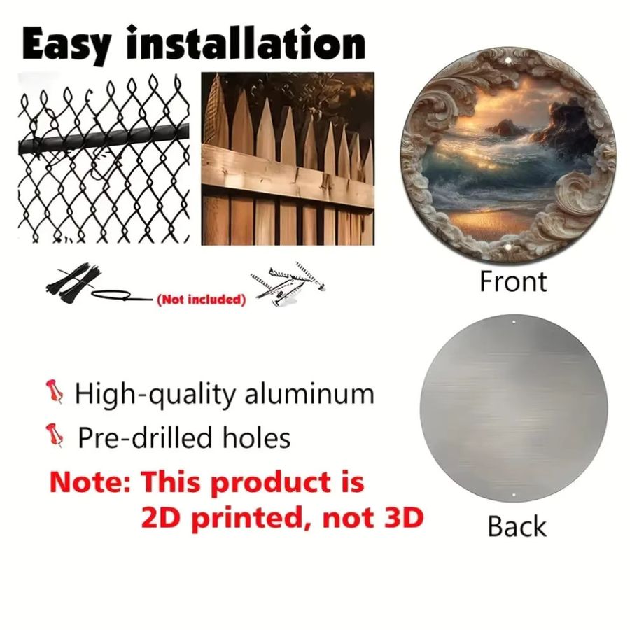 Rundes Metallwandschild von CIFBUY mit böhmischem Küstendekor aus Aluminium in Weiß, Durchmesser: 20,3 cm - Bild 3