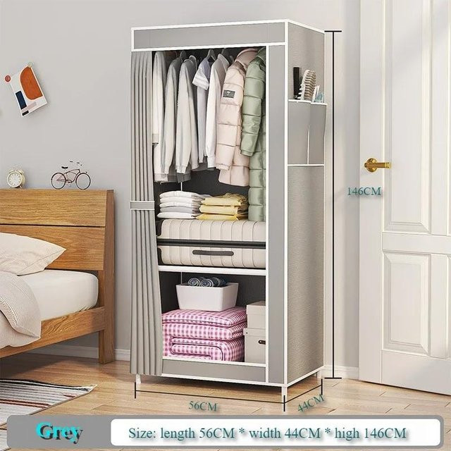 DC-HOME Textile Staubdichter Kleiderschrank aus Stoff mit Schiebetüren und Metallgestell, bodenstehend und faltbar, in verschiedenen Farben erhältlich - Bild 1
