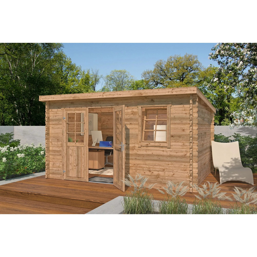 Lasita Holz-Gartenhaus Amira mit Flachdach in Braun, B/H/T: 400 x 211 x 268,7 cm - Bild 3