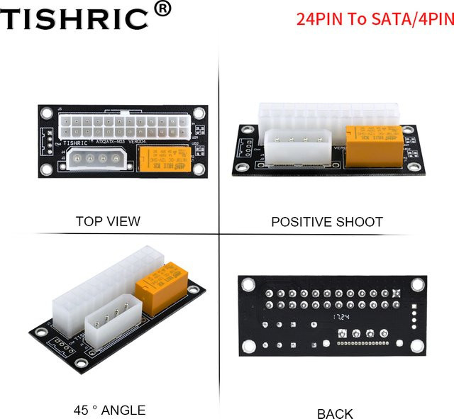 TISHRIC ADD2PSU ATX 24-Pin Dual-Netzteil Synchronisierungs-Startkarte mit Molex 4-Pin und SATA für Mining in Schwarz - Bild 1