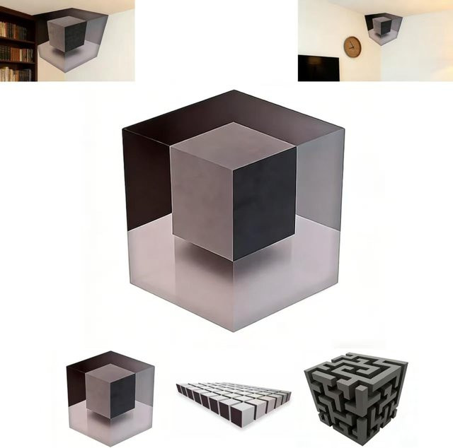 Oudun 3D Eckwandaufkleber mit optischer Täuschung in Grau, selbstklebend und abnehmbar, geometrisches Design für dein Zuhause oder Büro - Bild 1